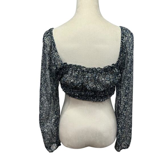 Romantic Coquette Floral Puff Sleeve Crop Top Aeropostale Sheer Size M - Picture 4 of 9